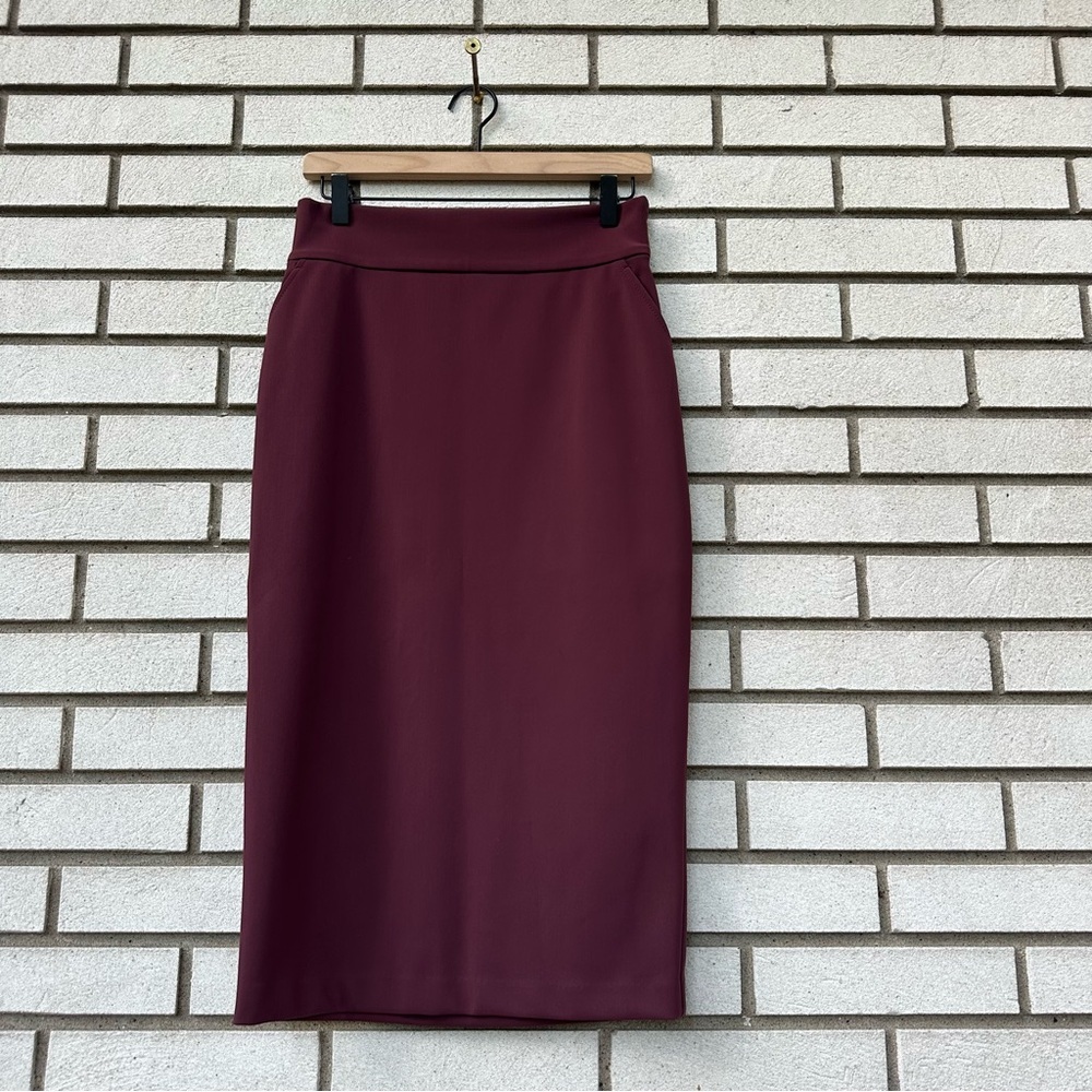 Pinko Burgundy Pencil Midi Skirt US 10 Made in Italy High Waist Side Pockets